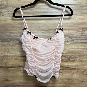 Melrose Kids Light Pink Ruched Tank Top with Black Bows